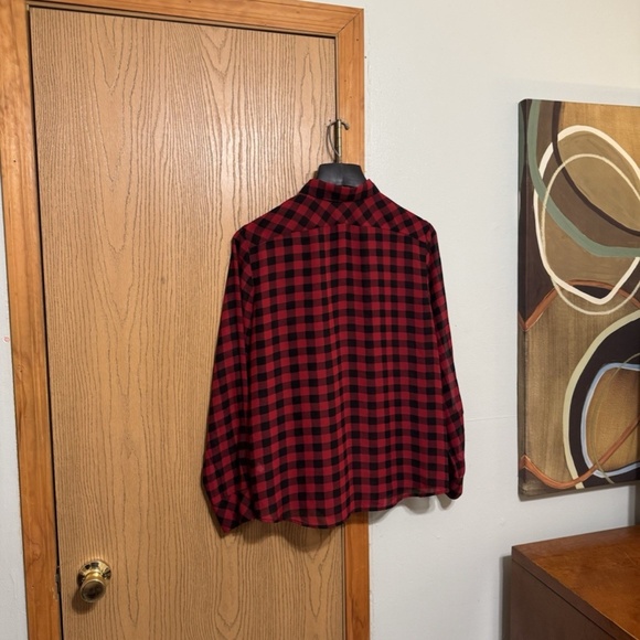 Chaps XL Red & White w/Checked Print Long Sleeve Button-Front Sheer Blouse - EUC - Picture 2 of 4